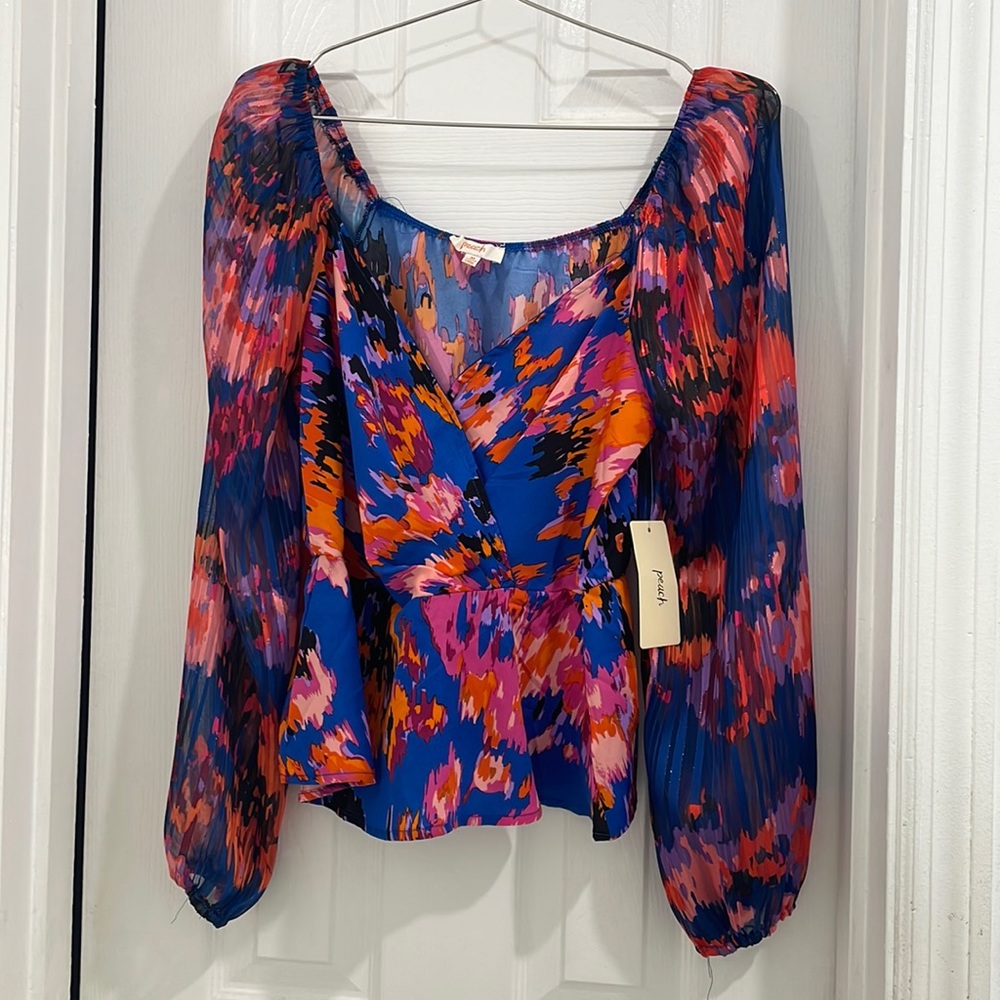 Bright colorful long sleeve blouse by Peach size medium NWT new with tags